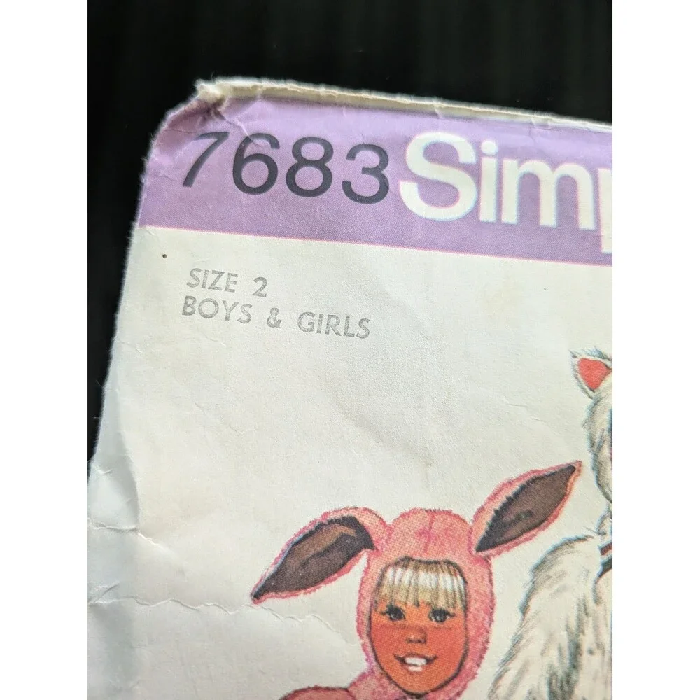 Vtg 1970s Simplicity Pattern 7683 Boy/Girl Sz 2T Bunny Cat Costume PJs Halloween
